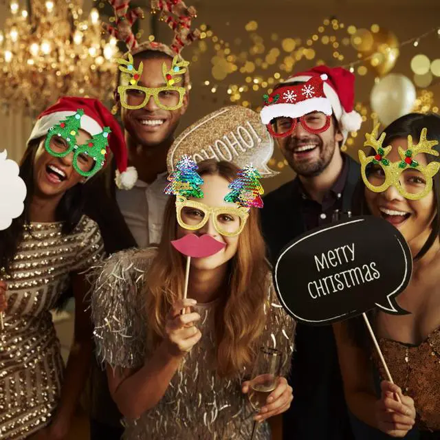Alt view image 6 of 7 - _Mega Brand  12Pcs Christmas Glasses Glitter Holiday Party Glasses Frames Christmas Decoration Accessories Costume Eyeglasses for Christmas Parties Holiday Favors (One Size Fits All)