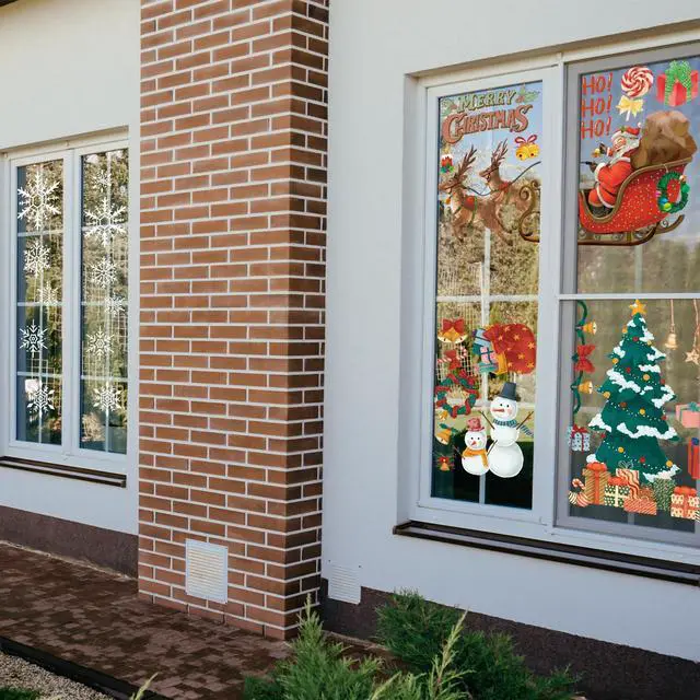 Alt view image 3 of 6 - _Mega BrandChristmas Decorations - Snowflake Window Clings Stickers for Glass | Christmas Decorations Indoor Outdoor - Holiday Santa Claus Reindeer Decals Xmas Decor Party Favors Supplies for Outside