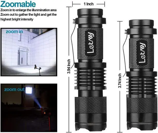 Alt view image 2 of 7 - _Mega Brand  Tactical Flashlight, Super Bright LED Mini Flashlights with Belt Clip, Zoomable, 3 Modes, Waterproof - Best EDC Flashlight for Gift, Hiking, Camping, Hurricane & Power Outage (4 Pack)