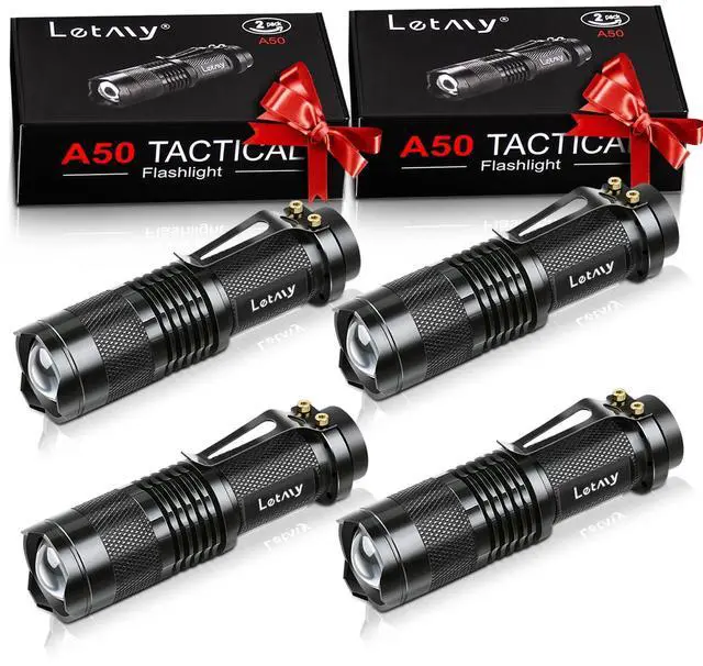 Main image of _Mega Brand  Tactical Flashlight, Super Bright LED Mini Flashlights with Belt Clip, Zoomable, 3 Modes, Waterproof - Best EDC Flashlight for Gift, Hiking, Camping, Hurricane & Power Outage (4 Pack)