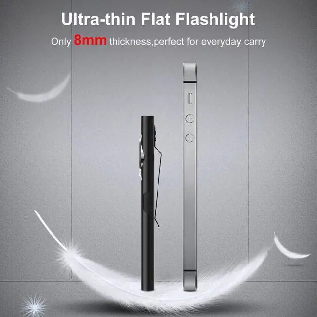 Alt view image 3 of 7 - _Mega Brand E5 Pocket Flashlight, Rechargeable EDC Flashlight, Super Slim 4.2x1x0.3inch, 600 Lumens, USB-C Port, IPX4, Dual Light Source with Magnetic Base, Hat & Clothes Clip - Black