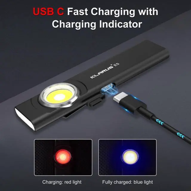 Alt view image 7 of 7 - _Mega Brand E5 Pocket Flashlight, Rechargeable EDC Flashlight, Super Slim 4.2x1x0.3inch, 600 Lumens, USB-C Port, IPX4, Dual Light Source with Magnetic Base, Hat & Clothes Clip - Black