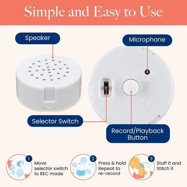 Alt view image 6 of 7 - Mini-Me, 60-Second Multi-Message Audio Recorder for Plush Toys, Quilts, Pillow, Crafts, Playful Mini Voice Gift Inserts for Custom Sound Gifting & DIY Projects 1-Pack