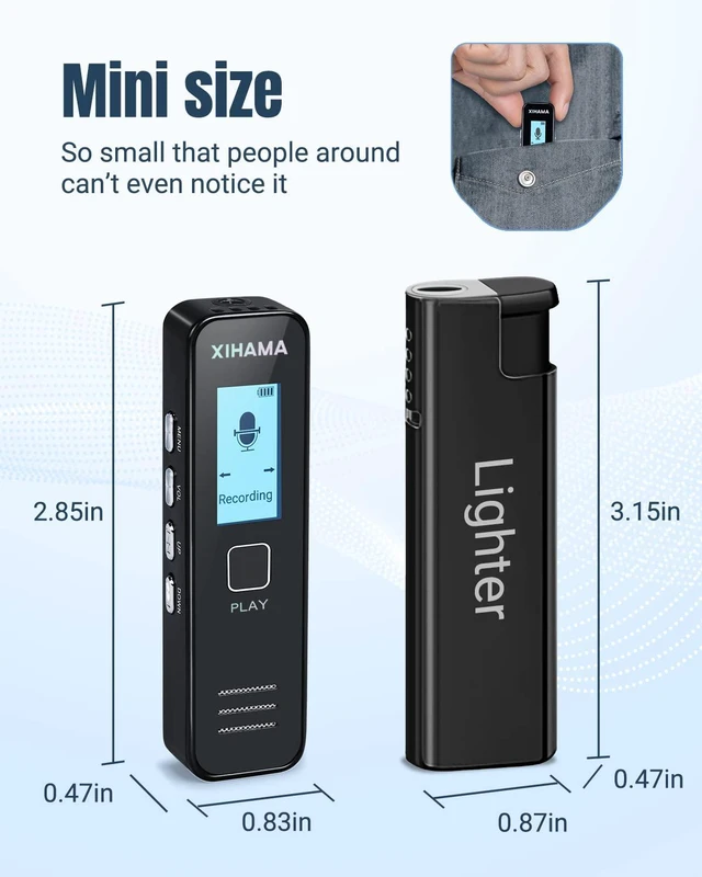 Alt view image 2 of 6 - 64GB Mini Voice Recorder, Digtal Voice Recorder Spy Hidden Pocket Tape Recorder with Playback for Lectures, Meetings, 4608 Hours Handheld Audio Recorder with Microphone, USB Charge, Password