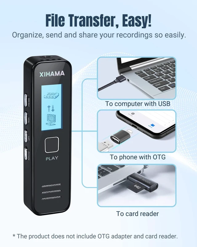 Alt view image 5 of 6 - 64GB Mini Voice Recorder, Digtal Voice Recorder Spy Hidden Pocket Tape Recorder with Playback for Lectures, Meetings, 4608 Hours Handheld Audio Recorder with Microphone, USB Charge, Password