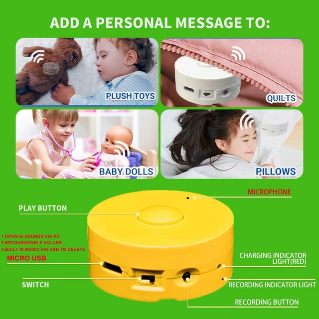 Alt view image 5 of 7 - 16 Minutes Voice Recorder, Record Custom Message for Crafts, Stuffed Bear, Baby Doll, and Pillow (2Pack + Yellow)