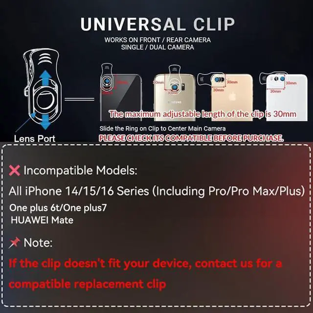Alt view image 3 of 7 - 4 in 1 Phone Photography Kit, 18X Telephoto Lens, 198° Fisheye Lens, 15X Macro Lens, 0.63X Wide Angle Lens, Set with Flexible Phone Tripod, for iPhone Samsung Pixel
