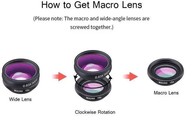 Alt view image 6 of 7 - 4 in 1 Phone Photography Kit, 18X Telephoto Lens, 198° Fisheye Lens, 15X Macro Lens, 0.63X Wide Angle Lens, Set with Flexible Phone Tripod, for iPhone Samsung Pixel