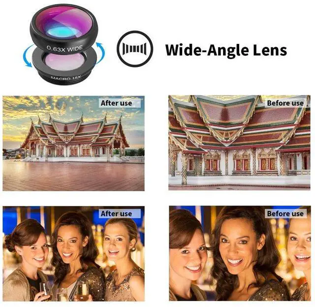 Alt view image 7 of 7 - 4 in 1 Phone Photography Kit, 18X Telephoto Lens, 198° Fisheye Lens, 15X Macro Lens, 0.63X Wide Angle Lens, Set with Flexible Phone Tripod, for iPhone Samsung Pixel