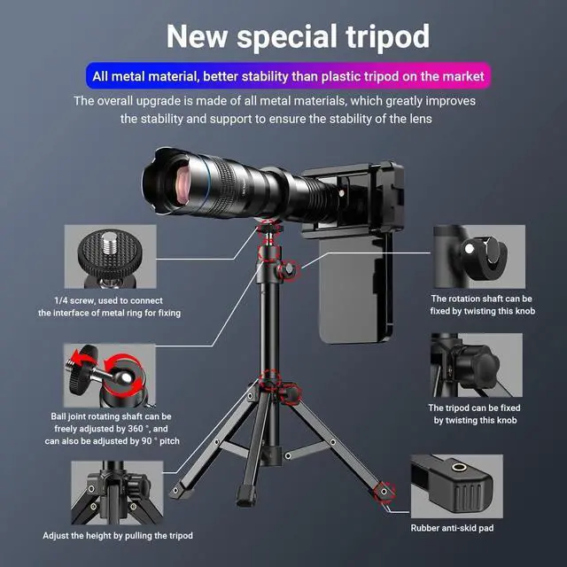 Alt view image 2 of 7 - _Mega Brand 36X Telephoto Lens Kit for Smartphone, Magnification Phone Lens with Universal Clip Attachment, HD Magnifier Photography Lens for iPhone Android Phone (Fits for Almost All Phone)