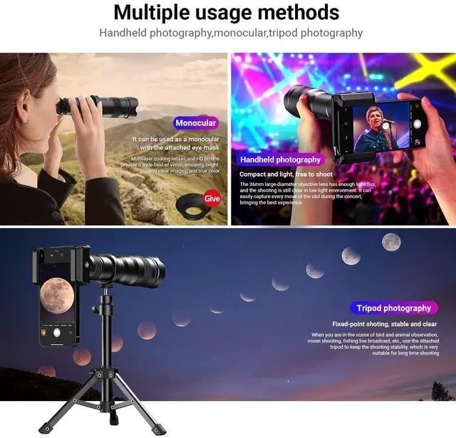 Alt view image 5 of 7 - _Mega Brand 36X Telephoto Lens Kit for Smartphone, Magnification Phone Lens with Universal Clip Attachment, HD Magnifier Photography Lens for iPhone Android Phone (Fits for Almost All Phone)