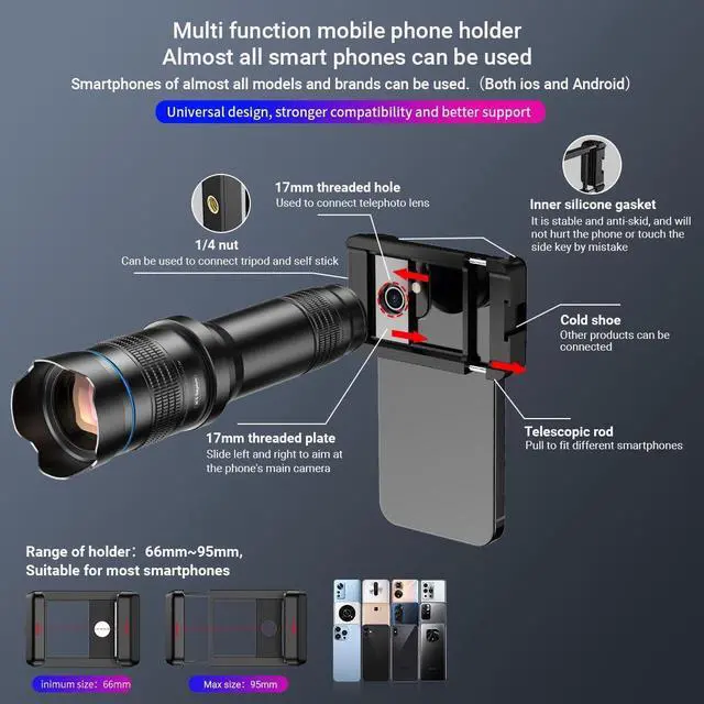Alt view image 3 of 7 - _Mega Brand 36X Telephoto Lens Kit for Smartphone, Magnification Phone Lens with Universal Clip Attachment, HD Magnifier Photography Lens for iPhone Android Phone (Fits for Almost All Phone)