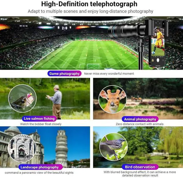 Alt view image 6 of 7 - _Mega Brand 36X Telephoto Lens Kit for Smartphone, Magnification Phone Lens with Universal Clip Attachment, HD Magnifier Photography Lens for iPhone Android Phone (Fits for Almost All Phone)