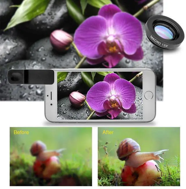 Alt view image 5 of 7 - _Mega Brand Phone Camera Lens with Tripod+ Shutter Remote,6 in 1 18x Telephoto Zoom Lens/Wide Angle/Macro/Fisheye/Kaleidoscope/CPL, Clip-On lense Compatible for iPhone X 8 7 6s Plus, Samsung and More