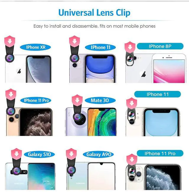 Alt view image 7 of 7 - _Mega Brand Phone Camera Lens Kit,11 in 1 Universal 20x Telephoto 0.63Wide Angle 15X Macro 198°Fisheye 2X Telephoto Kaleidoscope CPL Starlight Eyemask Tripod,for Most iPhone Smartphone (Black)