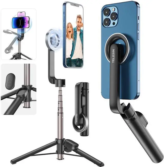 Main image of _Mega Brand Selfie Stick Tripod with Bluetooth Remote Control, 27" Extendable Phone Stand Tripod for Magsafe for iPhone 15 14 13 12 Pro Max Series, All Android Phones with Magnetic Functionality