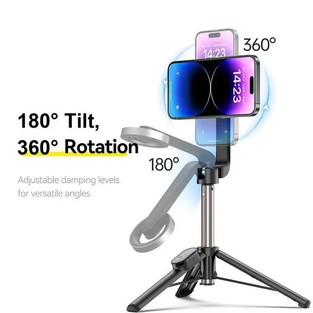 Alt view image 7 of 7 - _Mega Brand Selfie Stick Tripod with Bluetooth Remote Control, 27" Extendable Phone Stand Tripod for Magsafe for iPhone 15 14 13 12 Pro Max Series, All Android Phones with Magnetic Functionality