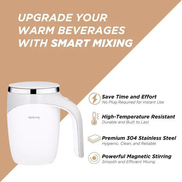 Alt view image 3 of 7 - _Mega Brand Stirring Coffee Mug - Intelligent Magnetic Mixing & Spinning Cup with Built-in Magnet Mixer Spinner and Stirrer - Rechargeable Electric Stainless Steel Stir Blender Mug with Lid