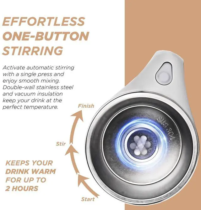 Alt view image 4 of 7 - _Mega Brand Stirring Coffee Mug - Intelligent Magnetic Mixing & Spinning Cup with Built-in Magnet Mixer Spinner and Stirrer - Rechargeable Electric Stainless Steel Stir Blender Mug with Lid