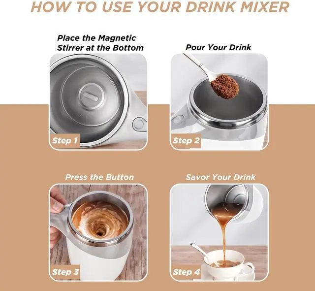 Alt view image 5 of 7 - _Mega Brand Stirring Coffee Mug - Intelligent Magnetic Mixing & Spinning Cup with Built-in Magnet Mixer Spinner and Stirrer - Rechargeable Electric Stainless Steel Stir Blender Mug with Lid
