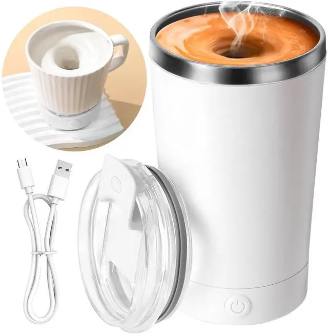 Main image of _Mega Brand Electric Stirring Coffee Mug, Self Mixing Mug 400ML Stainless Steel Automatic Stirring Mixer Cup Suitable for Coffee, Milk, Cocoa and Other Beverages (White)