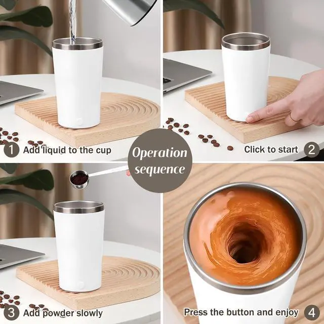 Alt view image 4 of 7 - _Mega Brand Electric Stirring Coffee Mug, Self Mixing Mug 400ML Stainless Steel Automatic Stirring Mixer Cup Suitable for Coffee, Milk, Cocoa and Other Beverages (White)
