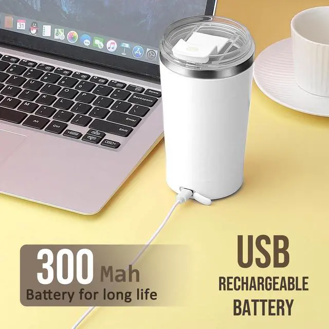 Alt view image 7 of 7 - _Mega Brand Electric Stirring Coffee Mug, Self Mixing Mug 400ML Stainless Steel Automatic Stirring Mixer Cup Suitable for Coffee, Milk, Cocoa and Other Beverages (White)