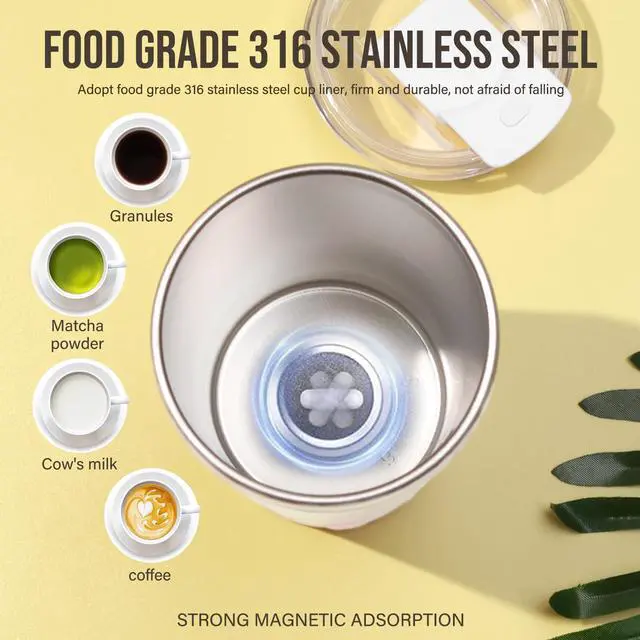 Alt view image 5 of 7 - _Mega Brand Electric Stirring Coffee Mug, Self Mixing Mug 400ML Stainless Steel Automatic Stirring Mixer Cup Suitable for Coffee, Milk, Cocoa and Other Beverages (White)
