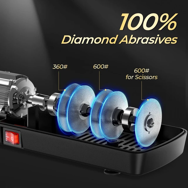 Alt view image 3 of 7 - Knife Sharpener, Diamond Abrasives Electric Knife Sharpener for Stainless Steel and Ceramic Knives, with Scissors Sharpener & Metal Dust Collection Box, Quick Sharpening & Polishing, Silver