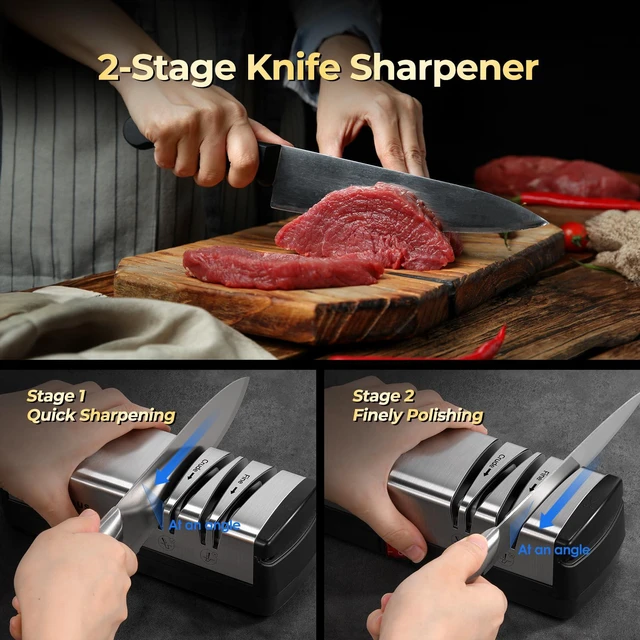 Alt view image 4 of 7 - Knife Sharpener, Diamond Abrasives Electric Knife Sharpener for Stainless Steel and Ceramic Knives, with Scissors Sharpener & Metal Dust Collection Box, Quick Sharpening & Polishing, Silver