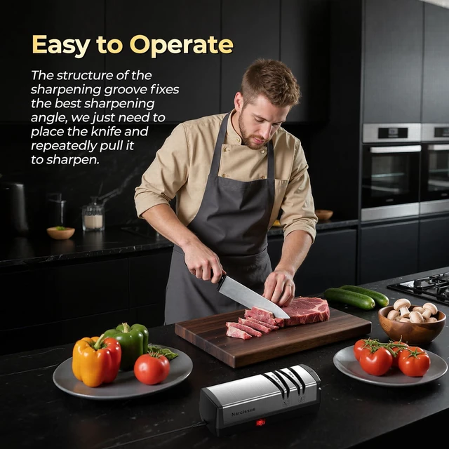 Alt view image 7 of 7 - Knife Sharpener, Diamond Abrasives Electric Knife Sharpener for Stainless Steel and Ceramic Knives, with Scissors Sharpener & Metal Dust Collection Box, Quick Sharpening & Polishing, Silver