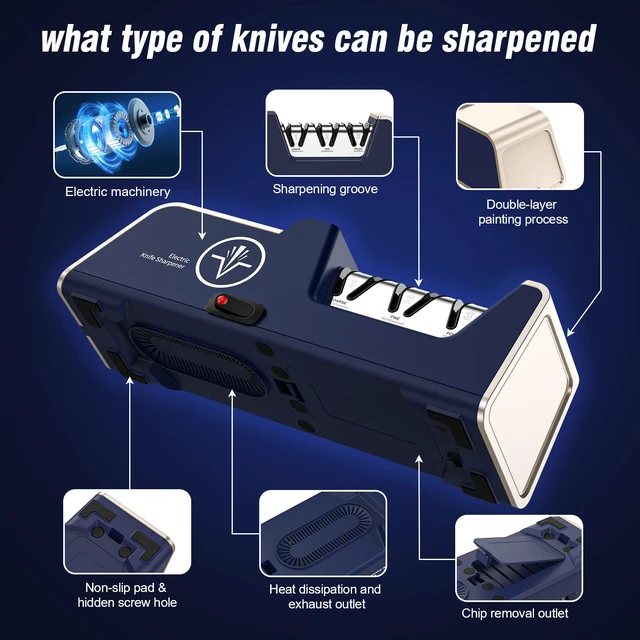 Alt view image 3 of 6 - Professional Electric Knife Sharpeners for Kitchen Knives with Diamond Abrasives and Precision Angle Guides, Multifunctional 3-Stage Slots, Applicable to Straight Knife and Ceramic Knife
