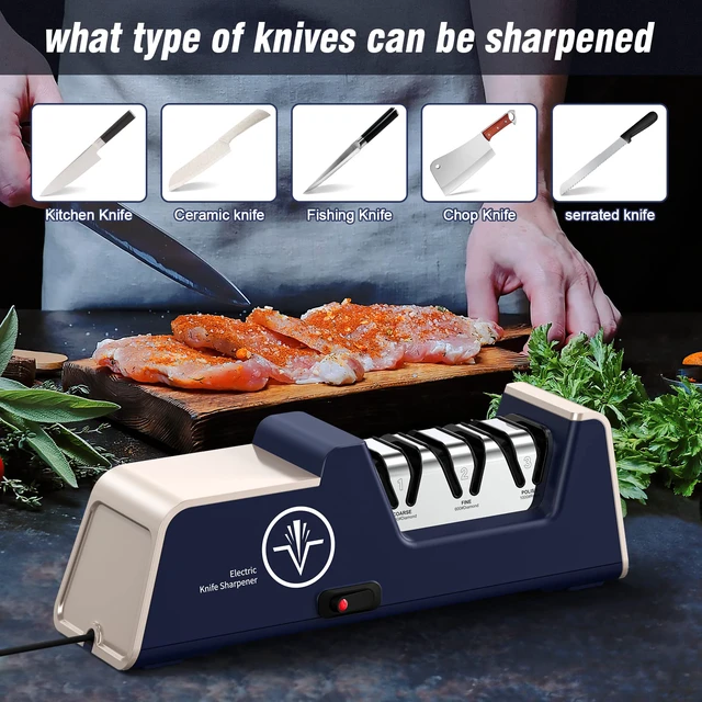 Alt view image 5 of 6 - Professional Electric Knife Sharpeners for Kitchen Knives with Diamond Abrasives and Precision Angle Guides, Multifunctional 3-Stage Slots, Applicable to Straight Knife and Ceramic Knife