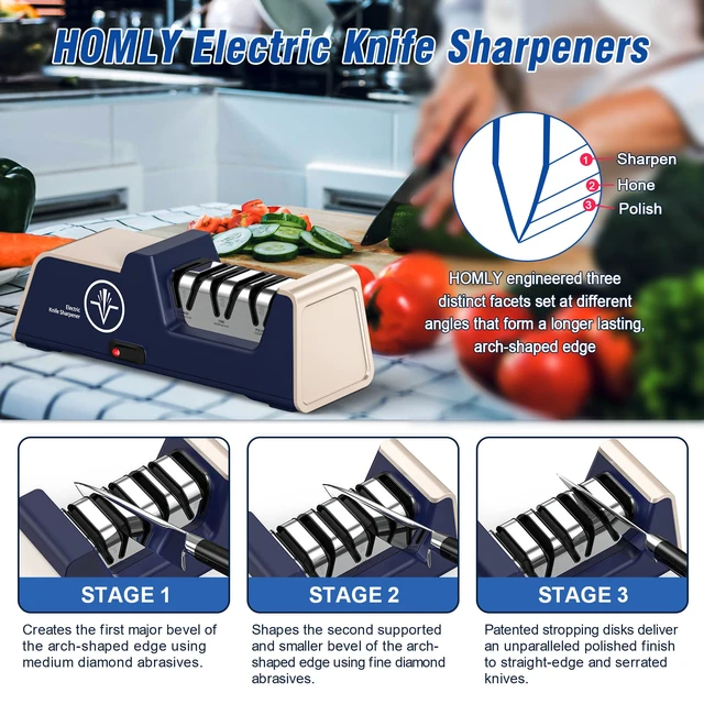 Alt view image 6 of 6 - Professional Electric Knife Sharpeners for Kitchen Knives with Diamond Abrasives and Precision Angle Guides, Multifunctional 3-Stage Slots, Applicable to Straight Knife and Ceramic Knife
