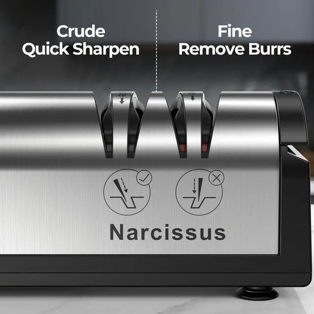 Alt view image 3 of 7 - Knife Sharpener, Professional 2 Stage Electric Knife Sharpener for Quick Sharpening & Polishing, with Scissors Sharpener and Metal Dust Collection Box, Stainless Steel, Silver