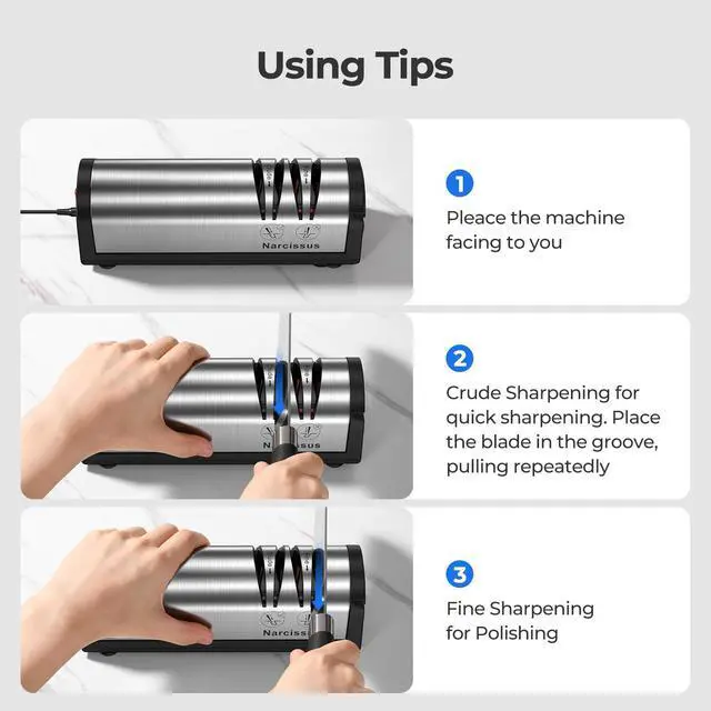 Alt view image 4 of 7 - Knife Sharpener, Professional 2 Stage Electric Knife Sharpener for Quick Sharpening & Polishing, with Scissors Sharpener and Metal Dust Collection Box, Stainless Steel, Silver