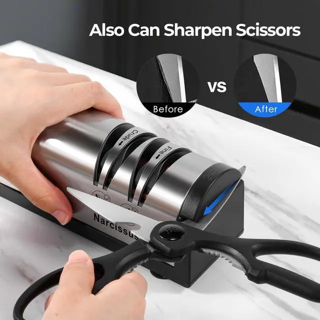 Alt view image 5 of 7 - Knife Sharpener, Professional 2 Stage Electric Knife Sharpener for Quick Sharpening & Polishing, with Scissors Sharpener and Metal Dust Collection Box, Stainless Steel, Silver