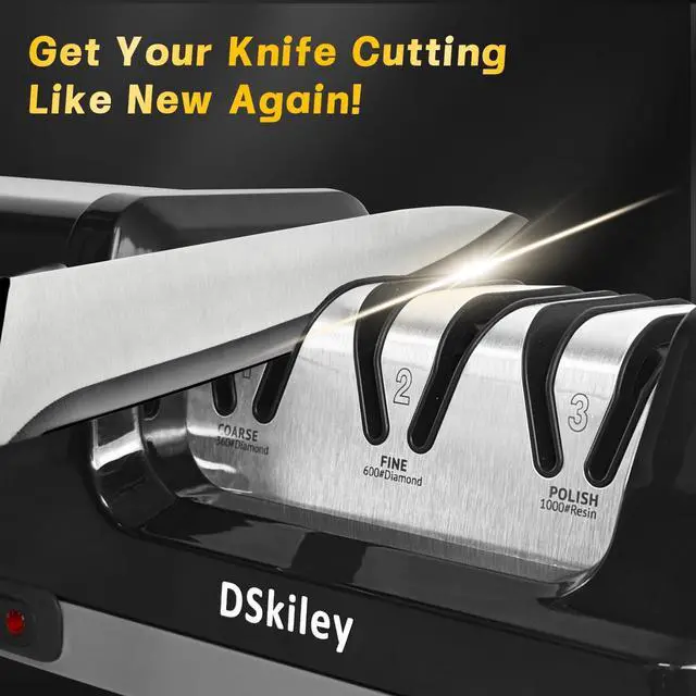 Alt view image 2 of 7 - Professional 3-stage Electric Knife Sharpener for Kitchen Knives, with 100% Diamond Abrasive 20° Precision Angle Guide, Quickly Sharpening, Repairing/Restoring/Polish Blades (Black)