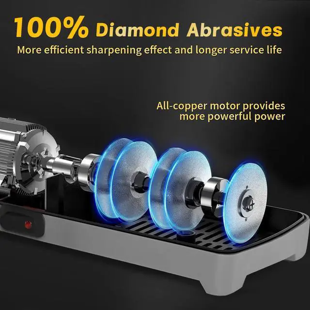 Alt view image 3 of 7 - Professional 3-stage Electric Knife Sharpener for Kitchen Knives, with 100% Diamond Abrasive 20° Precision Angle Guide, Quickly Sharpening, Repairing/Restoring/Polish Blades (Black)