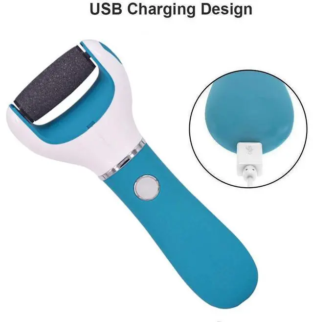 Alt view image 2 of 6 - Foot Scrubber Electric Callus Remover Rechargeable Foot File Hard Skin Remover Pedicure Tools Electronic Callus kit for Cracked Heels and Dead Skin with 2 Roller Heads, Blue