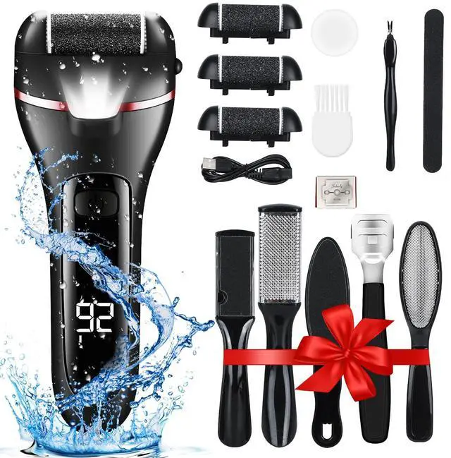 Main image of _Mega Brand Electric Foot Callus Remover, 16 Pack Foot File Pedicure Kit Tools,Waterproof Foot Scrubber Dead Skin Remover with 3 Roller Heads & 2-Speed Power Pedicure Tools for Feet Hands Heel (Black)
