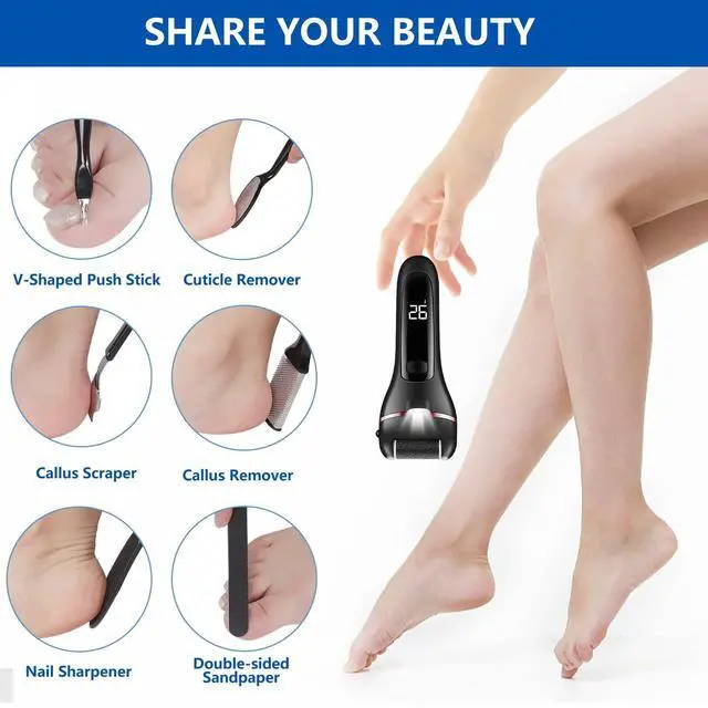 Alt view image 7 of 7 - _Mega Brand Electric Foot Callus Remover, 16 Pack Foot File Pedicure Kit Tools,Waterproof Foot Scrubber Dead Skin Remover with 3 Roller Heads & 2-Speed Power Pedicure Tools for Feet Hands Heel (Black)