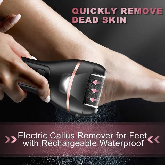 Alt view image 2 of 7 - Electric Foot Callus Remover with 3 Roller Heads 2 Speed Rechargeable,Professional Pedicure Pedicure Kit Waterproof Foot Scrubber File,Pedicure Tools,Foot Care for Dead Hard Cracked Dry Skin