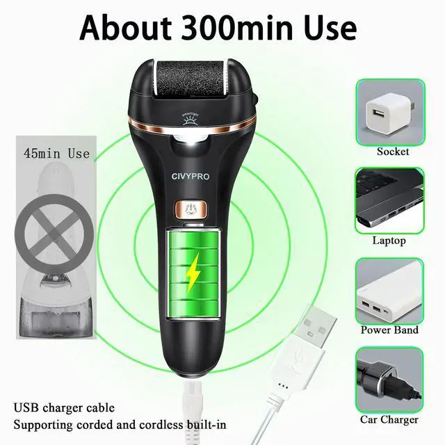 Alt view image 2 of 7 - Electric Foot Callus Remover- Long Service Time, Rechargeable Electronic Foot File- Ideal Gift, Professional Pedicure Tools, Waterproof Foot Scrubber, Pedicure Kit Feet Care for Dead Skin (Black)