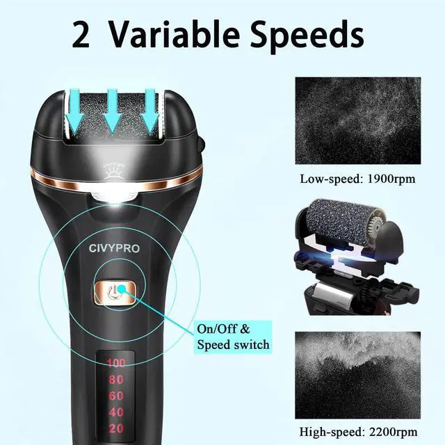Alt view image 4 of 7 - Electric Foot Callus Remover- Long Service Time, Rechargeable Electronic Foot File- Ideal Gift, Professional Pedicure Tools, Waterproof Foot Scrubber, Pedicure Kit Feet Care for Dead Skin (Black)