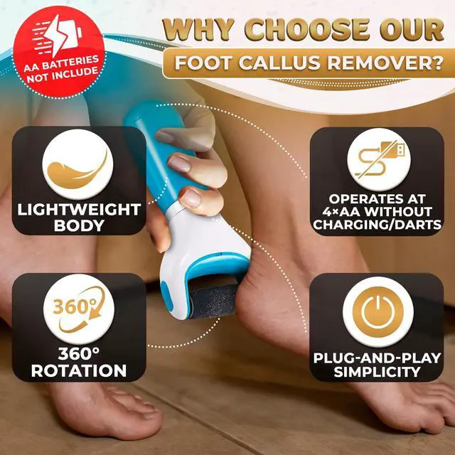 Alt view image 4 of 7 - _Mega Brands Foot Callus Remover Tool | Batteries Not Included High-Speed Foot Grinder with Easy-to-Replace Roller On-The-Go Electric Callus Remover for Feet | Pedicure Tools for Feet Smoothing
