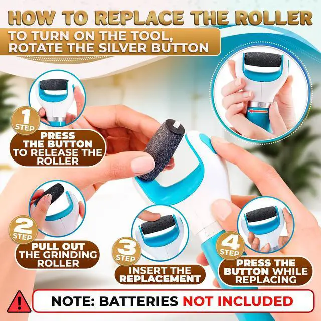 Alt view image 7 of 7 - _Mega Brands Foot Callus Remover Tool | Batteries Not Included High-Speed Foot Grinder with Easy-to-Replace Roller On-The-Go Electric Callus Remover for Feet | Pedicure Tools for Feet Smoothing