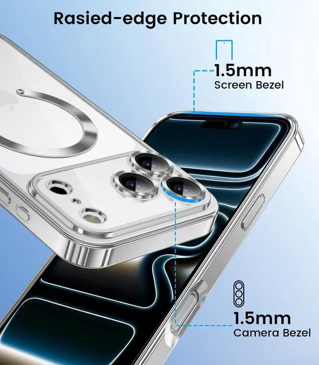 Alt view image 5 of 7 - _Mega Brand Slim Thin for iPhone 17 Pro Case Clear, Compatible with MagSafe, Built-in Camera Lens Protector, Shockproof Protective Phone Case, Soft Electroplated Magnetic Cover, Silver