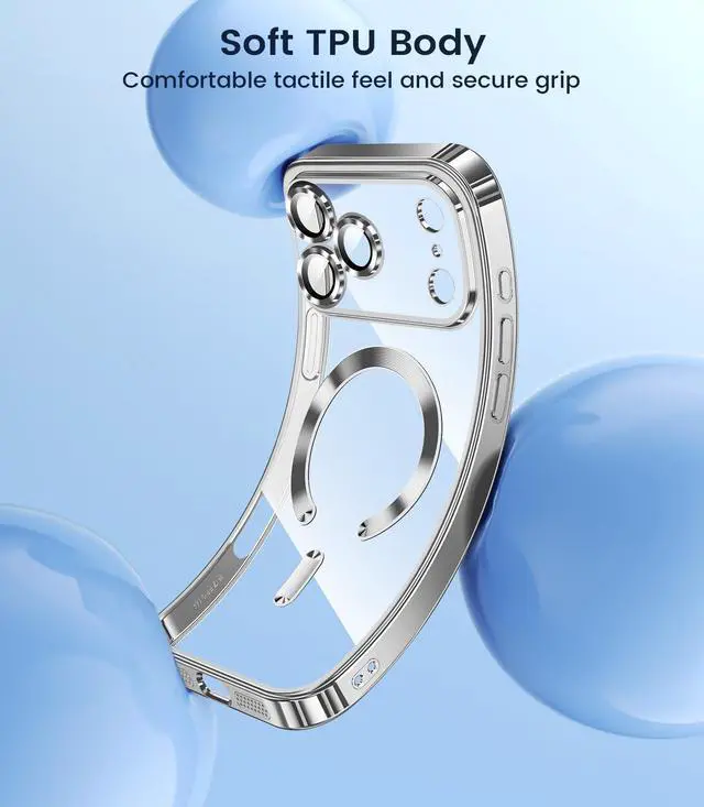 Alt view image 4 of 7 - _Mega Brand Slim Thin for iPhone 17 Pro Case Clear, Compatible with MagSafe, Built-in Camera Lens Protector, Shockproof Protective Phone Case, Soft Electroplated Magnetic Cover, Silver