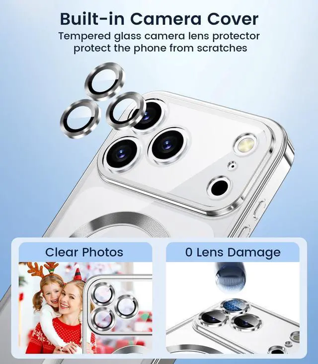 Alt view image 3 of 7 - _Mega Brand Slim Thin for iPhone 17 Pro Case Clear, Compatible with MagSafe, Built-in Camera Lens Protector, Shockproof Protective Phone Case, Soft Electroplated Magnetic Cover, Silver